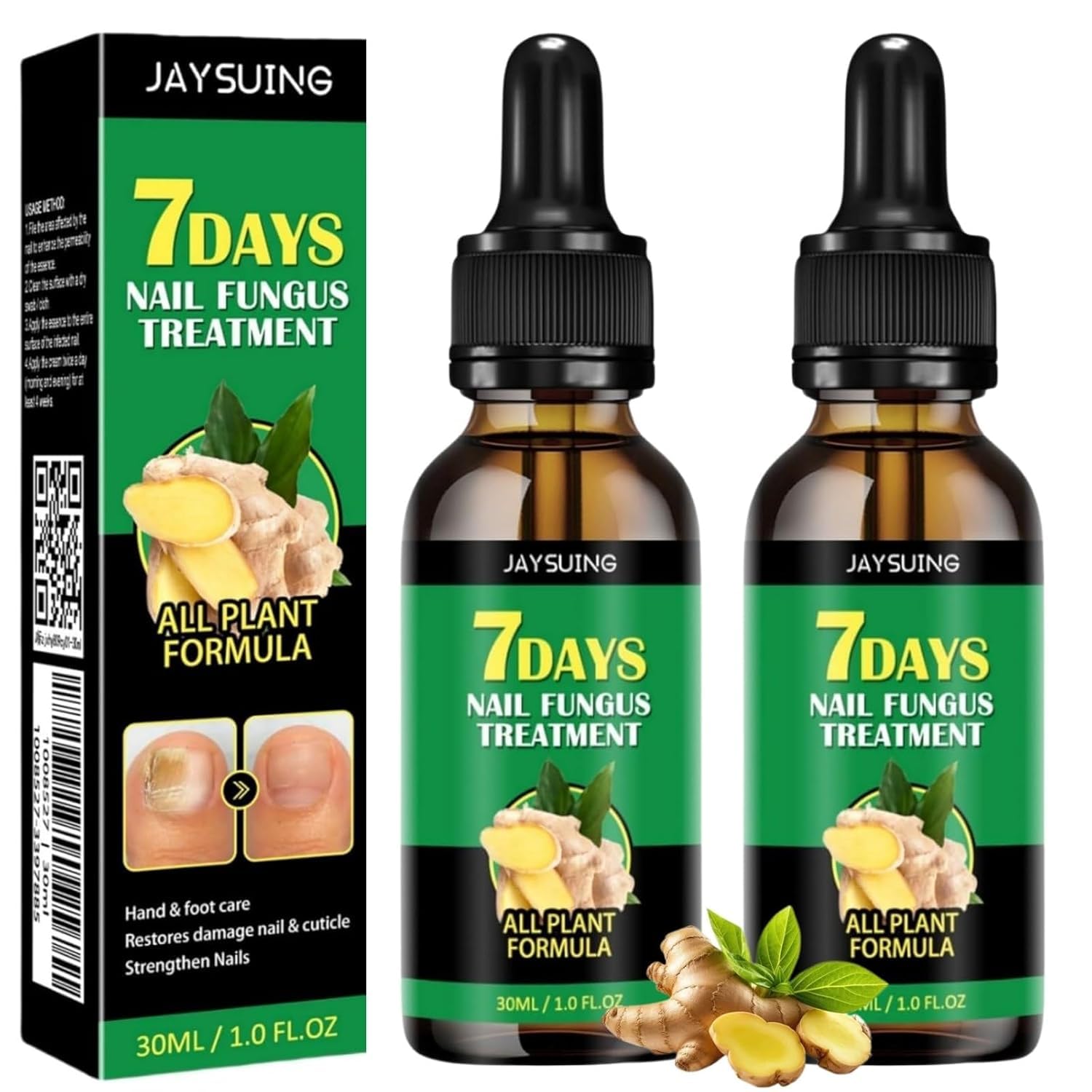 2PCS Ginger Nail Treatment, 7days Nail Treatment, Ginger Cuticle Care Oil for Nails, Nail Growth Serum, Multi-Purpose Nail Repair, Nail Nutrient Oil Strengthener Oil