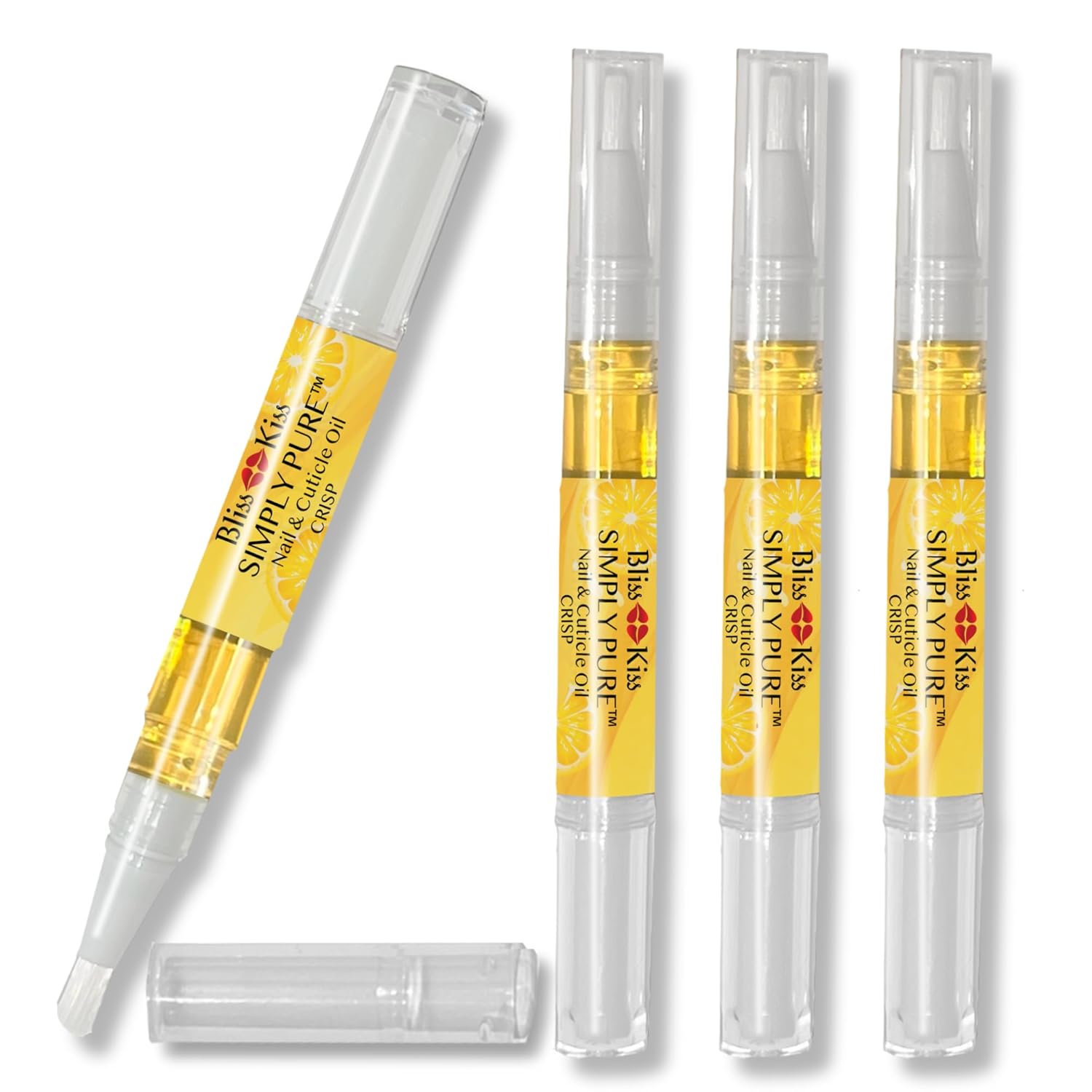 Bliss Kiss | Crisp Fragrance 4 Nail Oil Cuticle Pens w/Vitamin E & Jojoba⏤Nail Strengthener Nail Growth Serum for Brittle Peeling Breaking Thin Nails