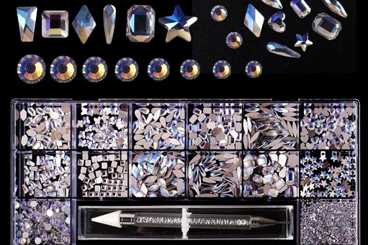 How to Apply an Iridescent Silver Nail Rhinestone Set
